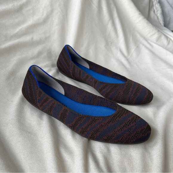 Rothy's Limited Edition Sapphire Zebra Square Toe Flat, Brown Dark Blue Size 9.5 - Picture 2 of 4